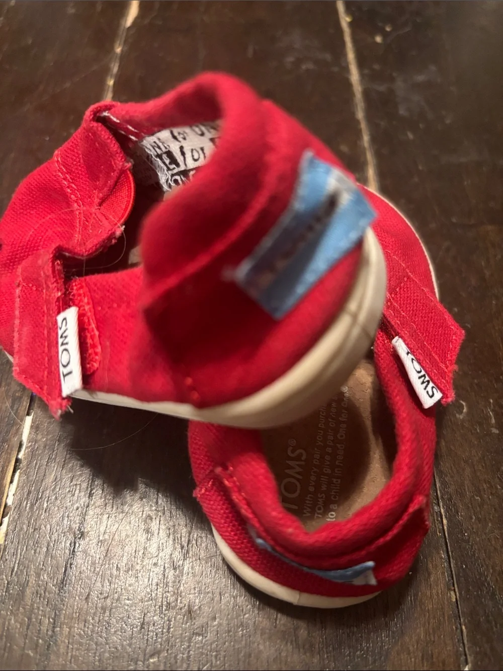 Toms Kids Red Canvas Slip-On Moccasins with Hook-and-Loop Strap
